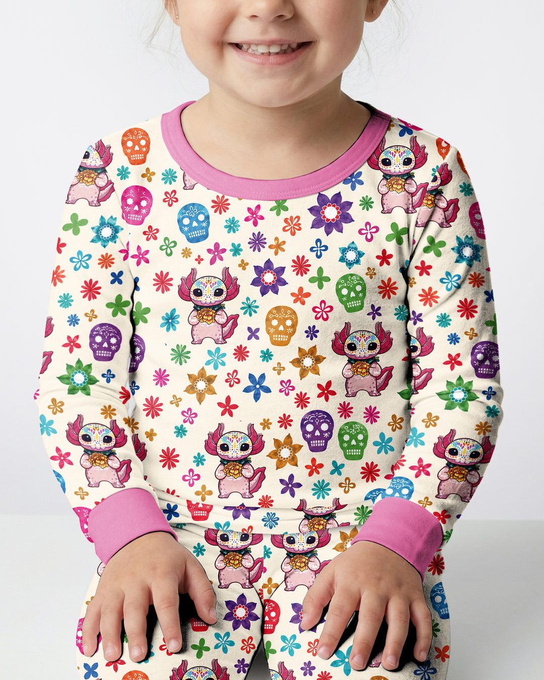 Sugar Skull Axolotl  Bamboo Two Piece Long Sleeve Pajama Set