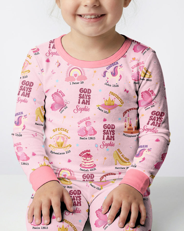 God Says I Am Custom Name - Dreamy Princess Bamboo Two Piece Long Sleeve Pajama Set