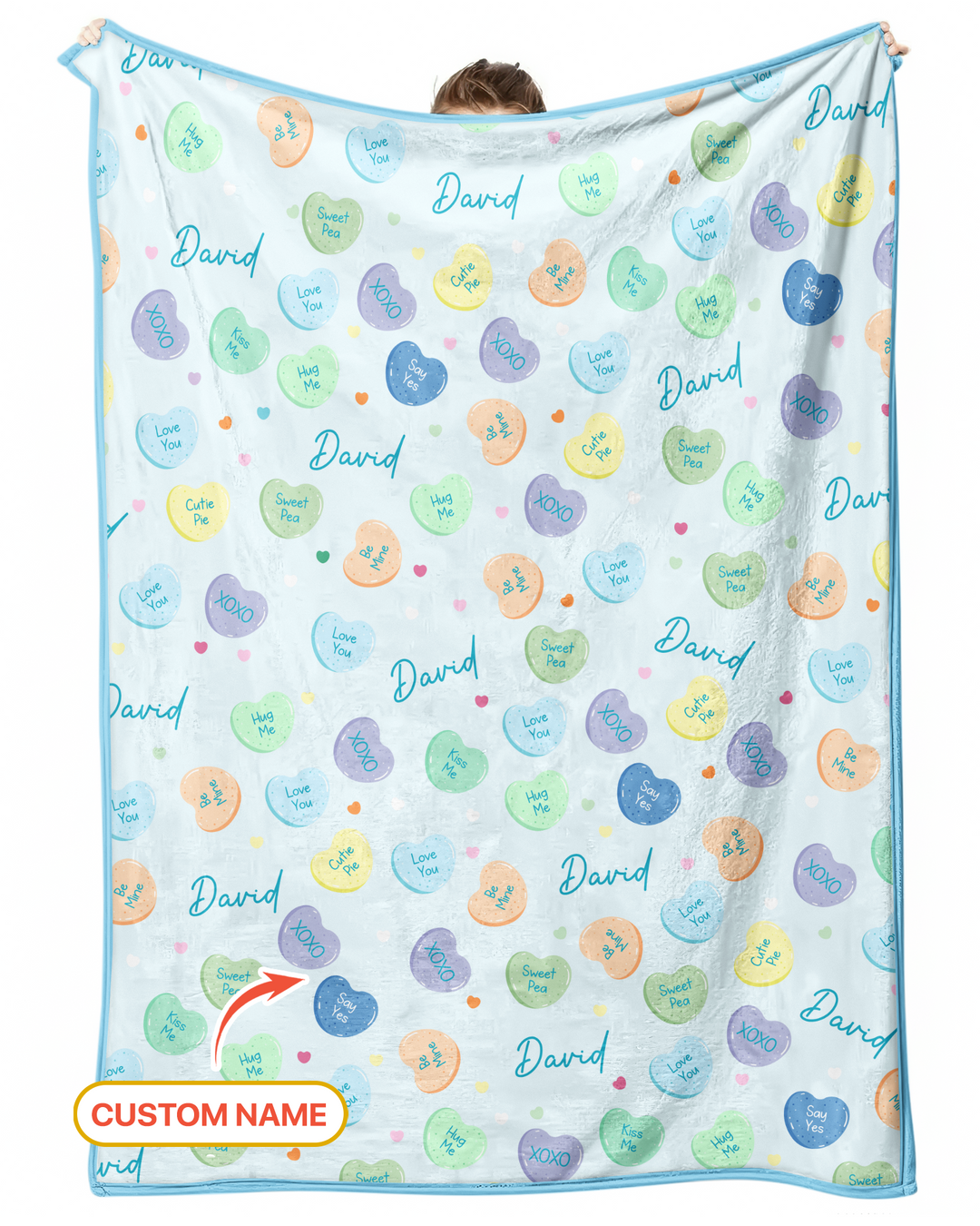 Custom Name Colorful Candy Hearts Family Matching Bamboo Blanket