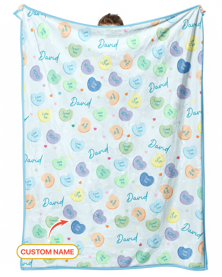 Custom Name Colorful Candy Hearts Family Matching Bamboo Blanket
