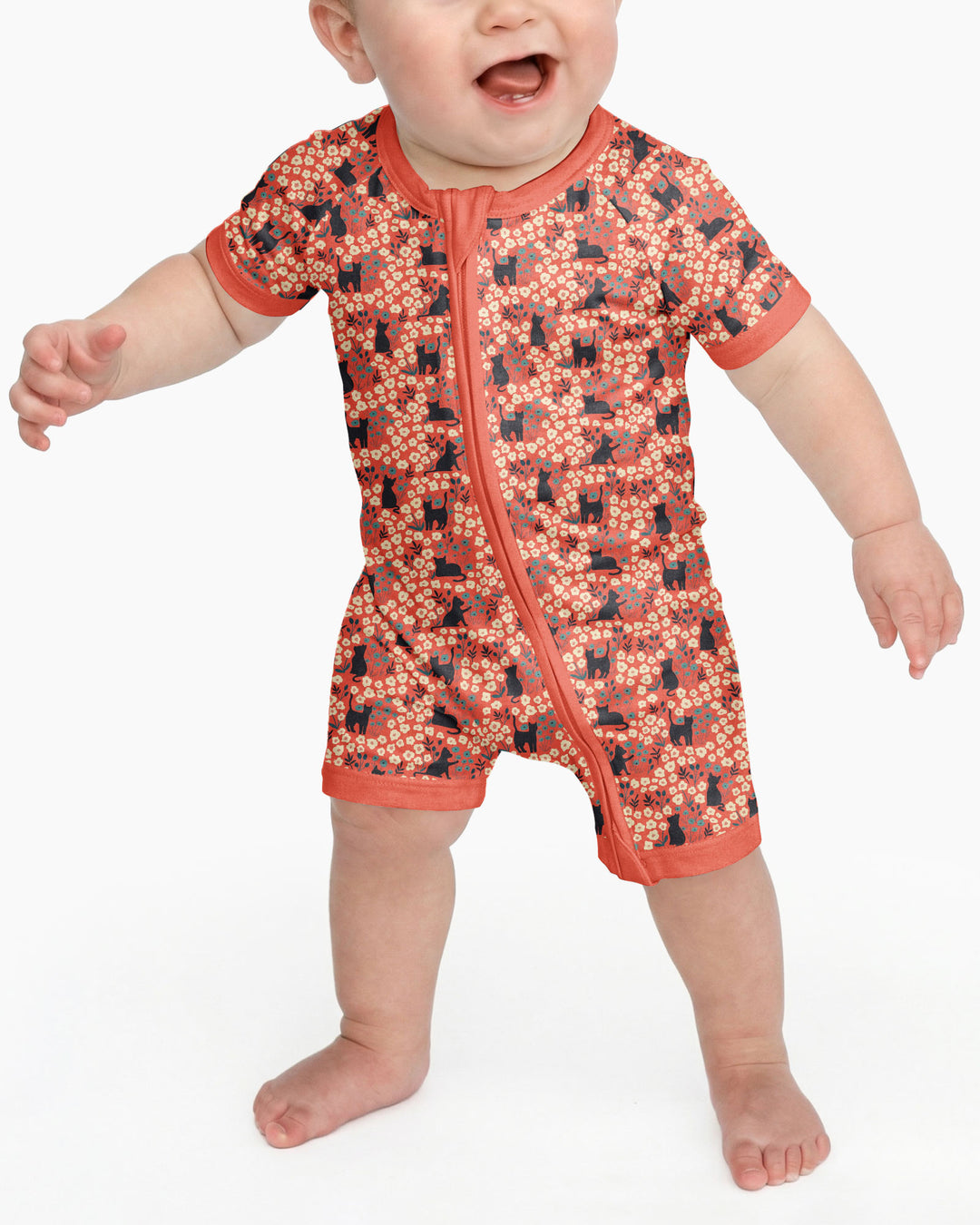 Black Cat Ditsy Bamboo Shorty Zippy