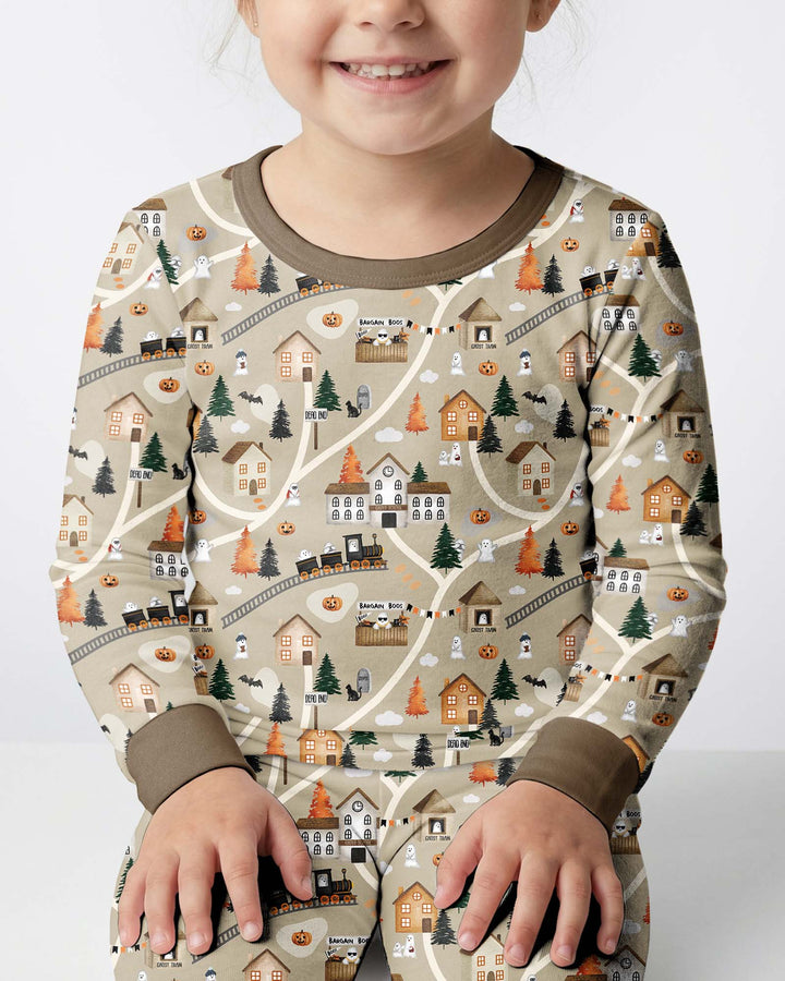 Haunted Halloween Town Map Bamboo Two Piece Long Sleeve Pajama Set