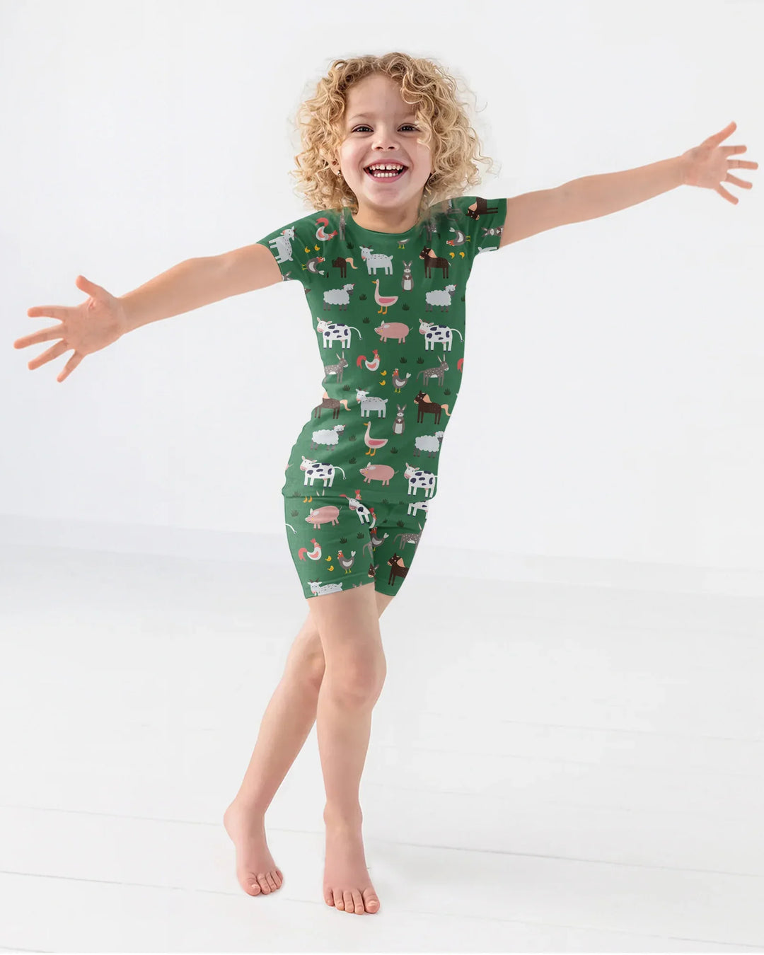 Green Farm Animals Bamboo Two Piece Short Sleeve Shorts Pajama Set