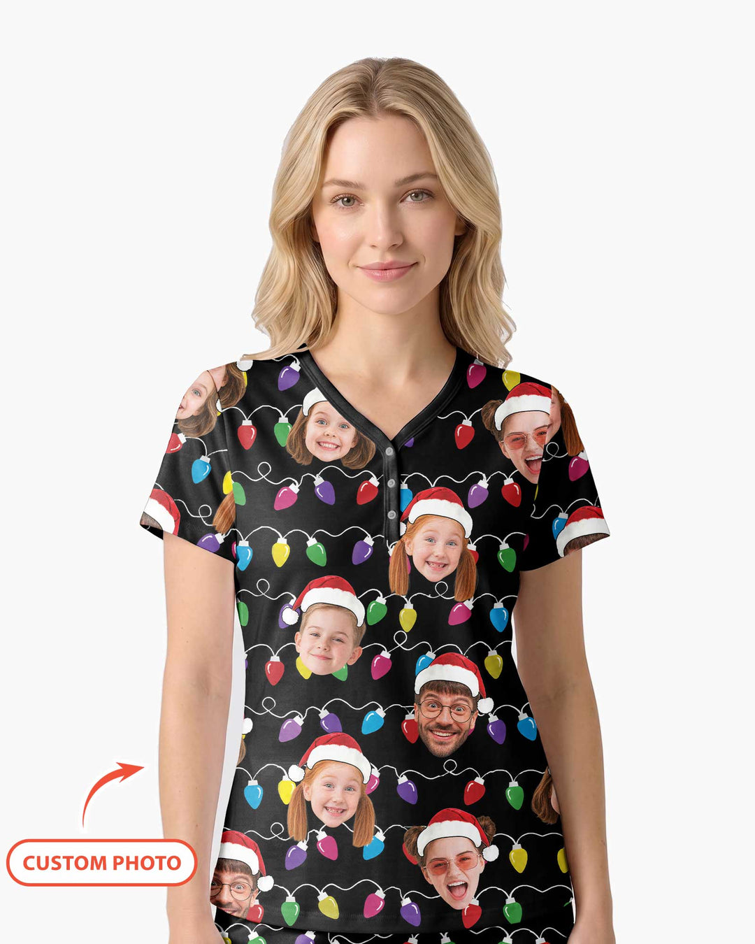 Custom Face Christmas Family Silly Xmas Leds Bamboo Women Short Sleeve Short Pajama Set