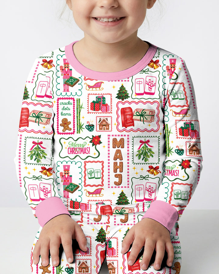 Preppy Christmas Mahjong Bamboo Two Piece Long Sleeve Pajama Set