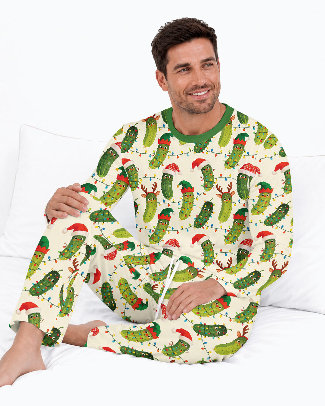 Cheerful Christmas Pickle Bamboo Men's Pajama Set