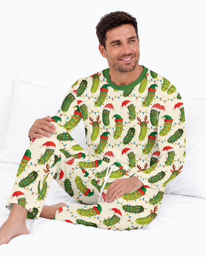 Cheerful Christmas Pickle Bamboo Men's Pajama Set
