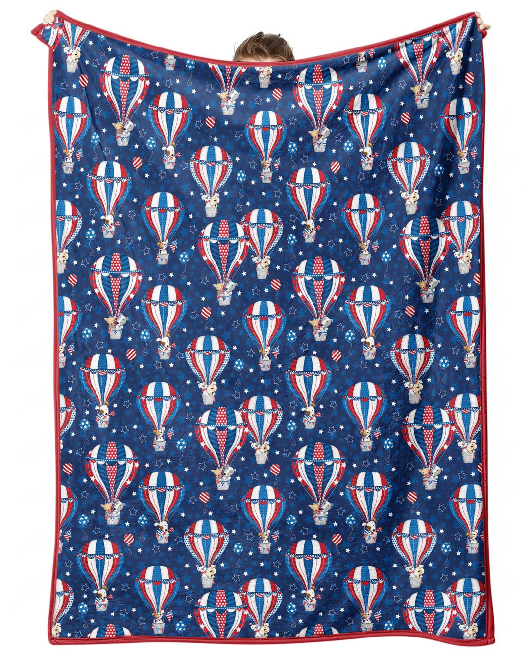 Patriotic Pups in Hot Air Balloons Family Matching Bamboo Blanket