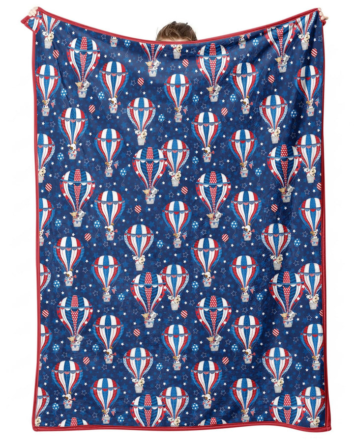 Patriotic Pups in Hot Air Balloons Family Matching Bamboo Blanket