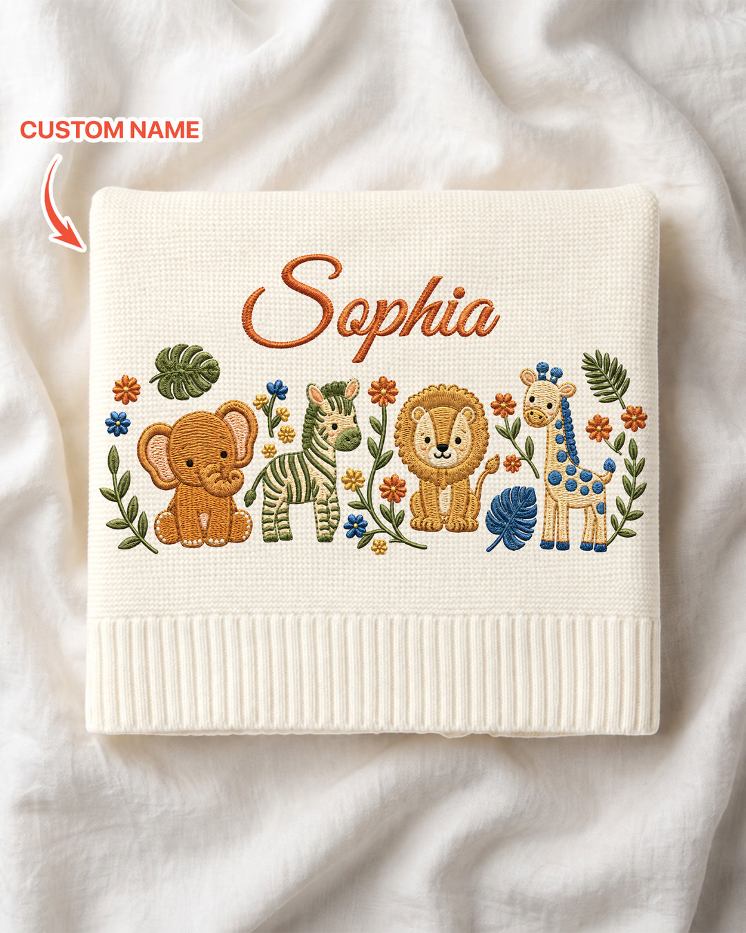 Safari Animal Embroidered Baby Cotton Blanket