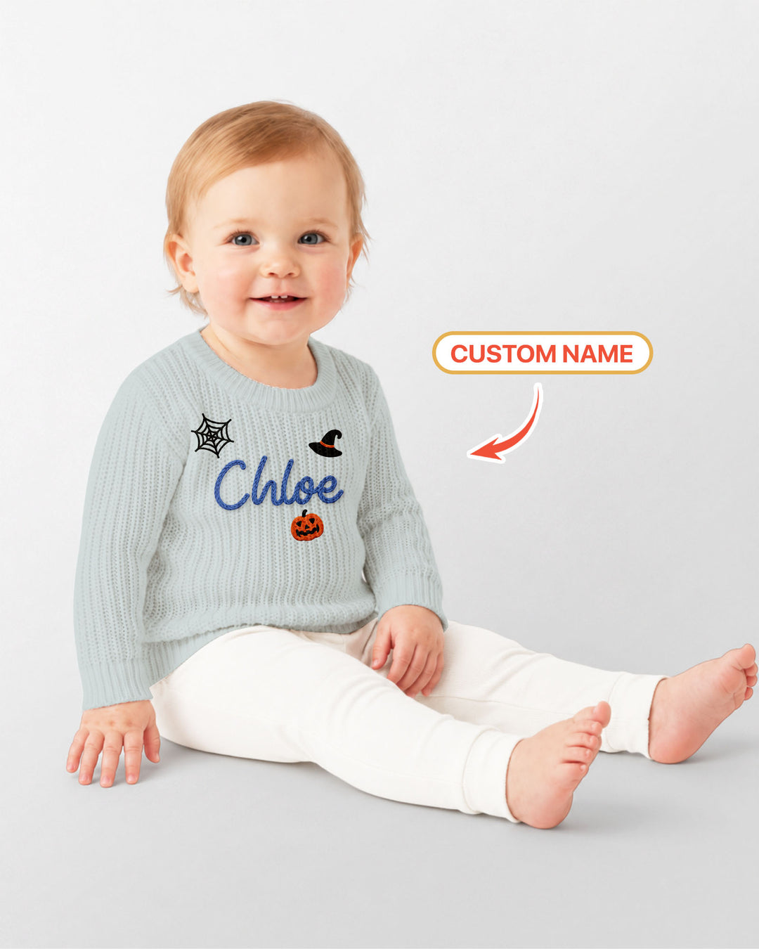 Happy Halloween Embroidered Baby Name Bamboo Knit Sweater Bubble