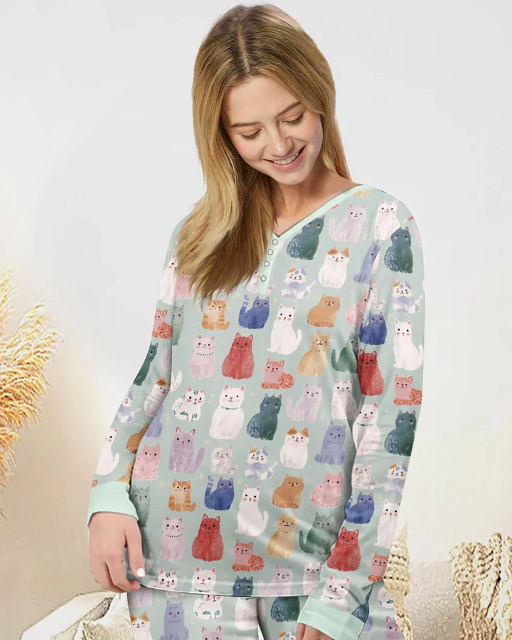 Verzaubertes glückliches Kätzchen-Familien-Partnerlook-Bambus-Damen-Pyjama-Set