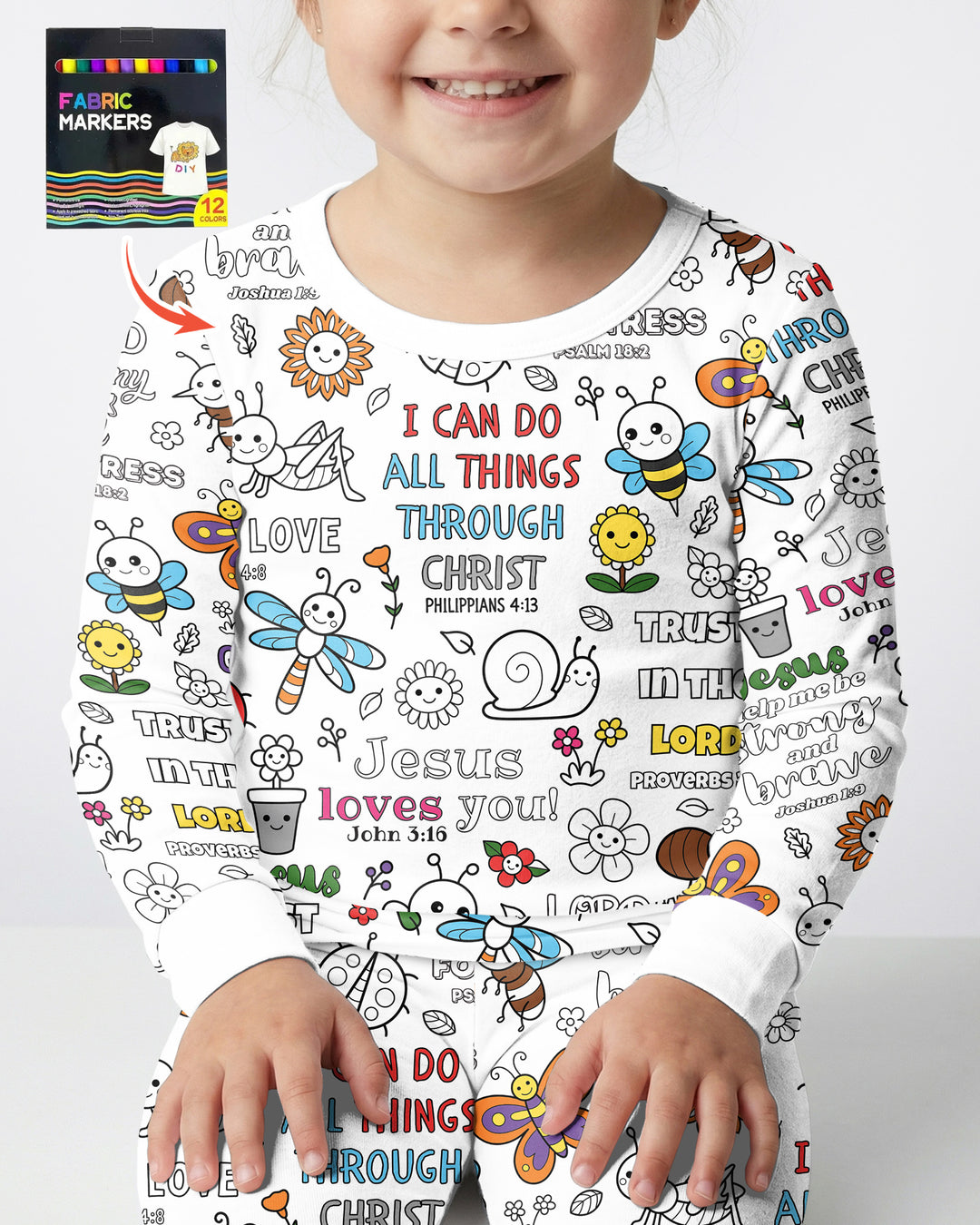 Joyful Garden Bible Verse Colorable Bamboo Two Piece Long Sleeve Pajama Set
