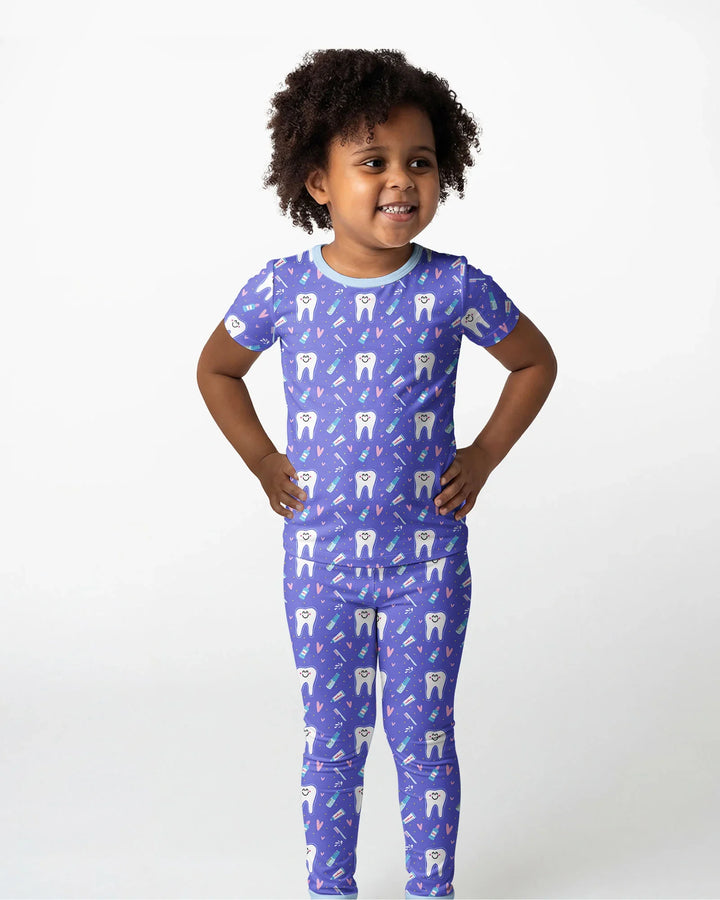 Zähneputzen Bambus Zweiteiliger Kurzarm-Pyjama-Set