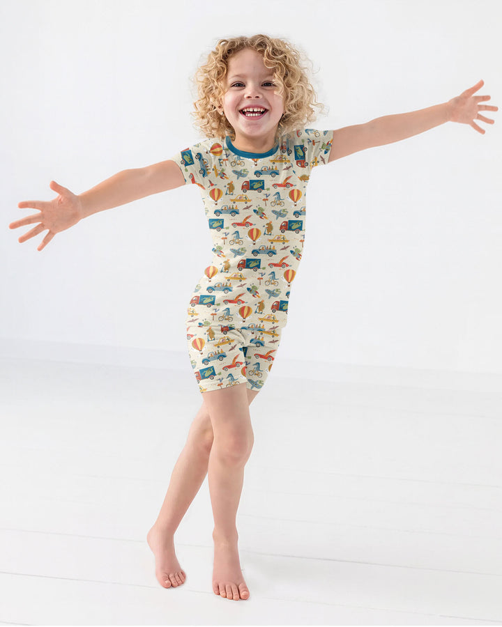 Monsters on the Move Bamboo Two Piece Short Sleeve Shorts Pajama Set