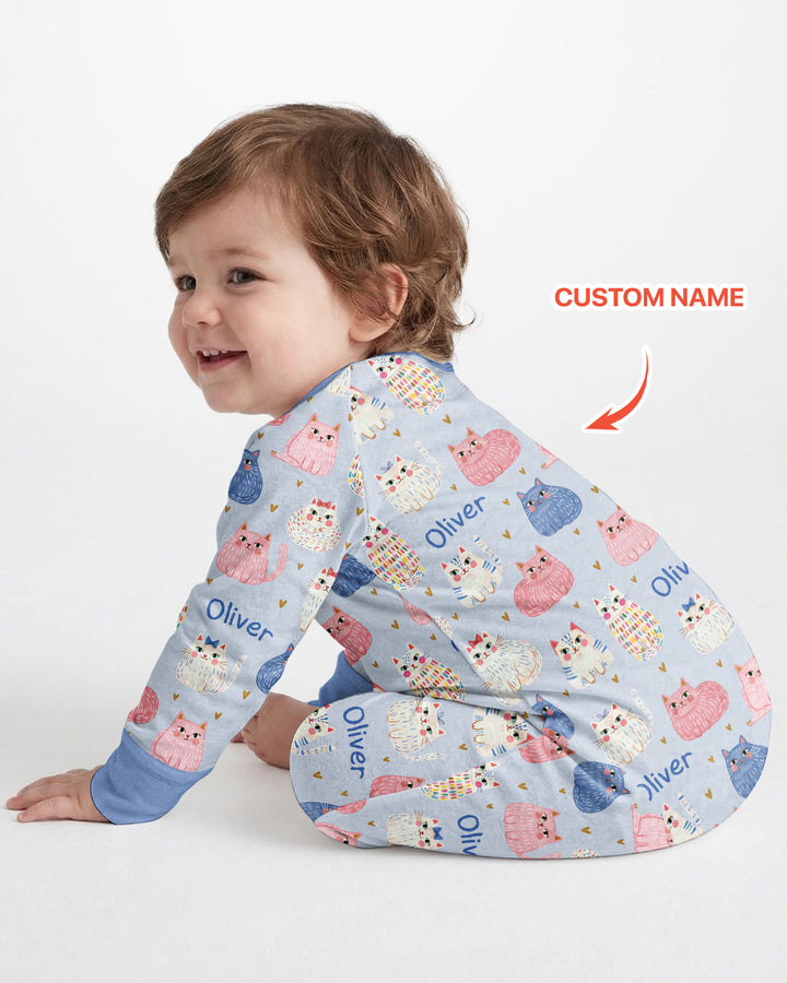 Custom Name Cute Pastel Cat Bamboo Convertible Zippy