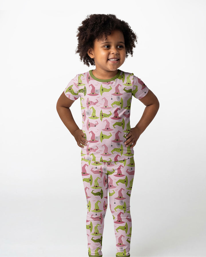 Pink Witch Hat Halloween Bamboo Two Piece Short Sleeve Pajama Set