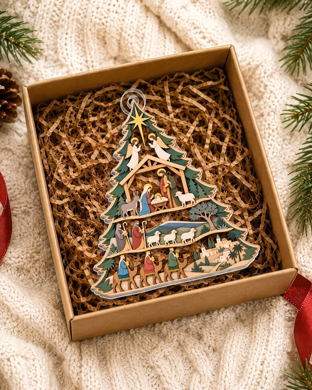 Nativity Scene Tree Acrylic Ornament