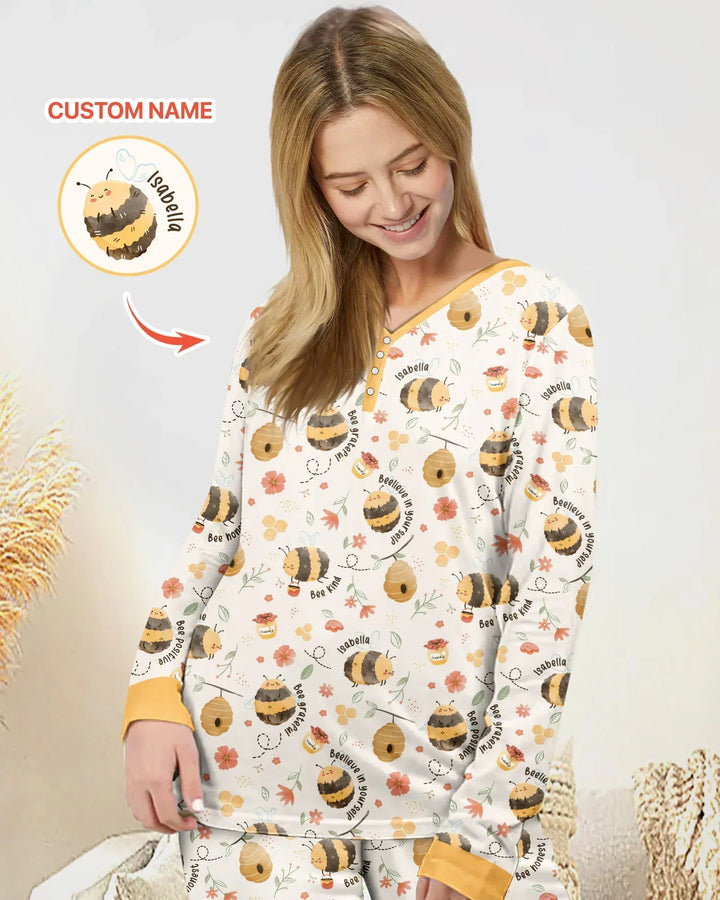 Bienenkind Personalisierter Name Damen-Pyjama-Set aus Bambus