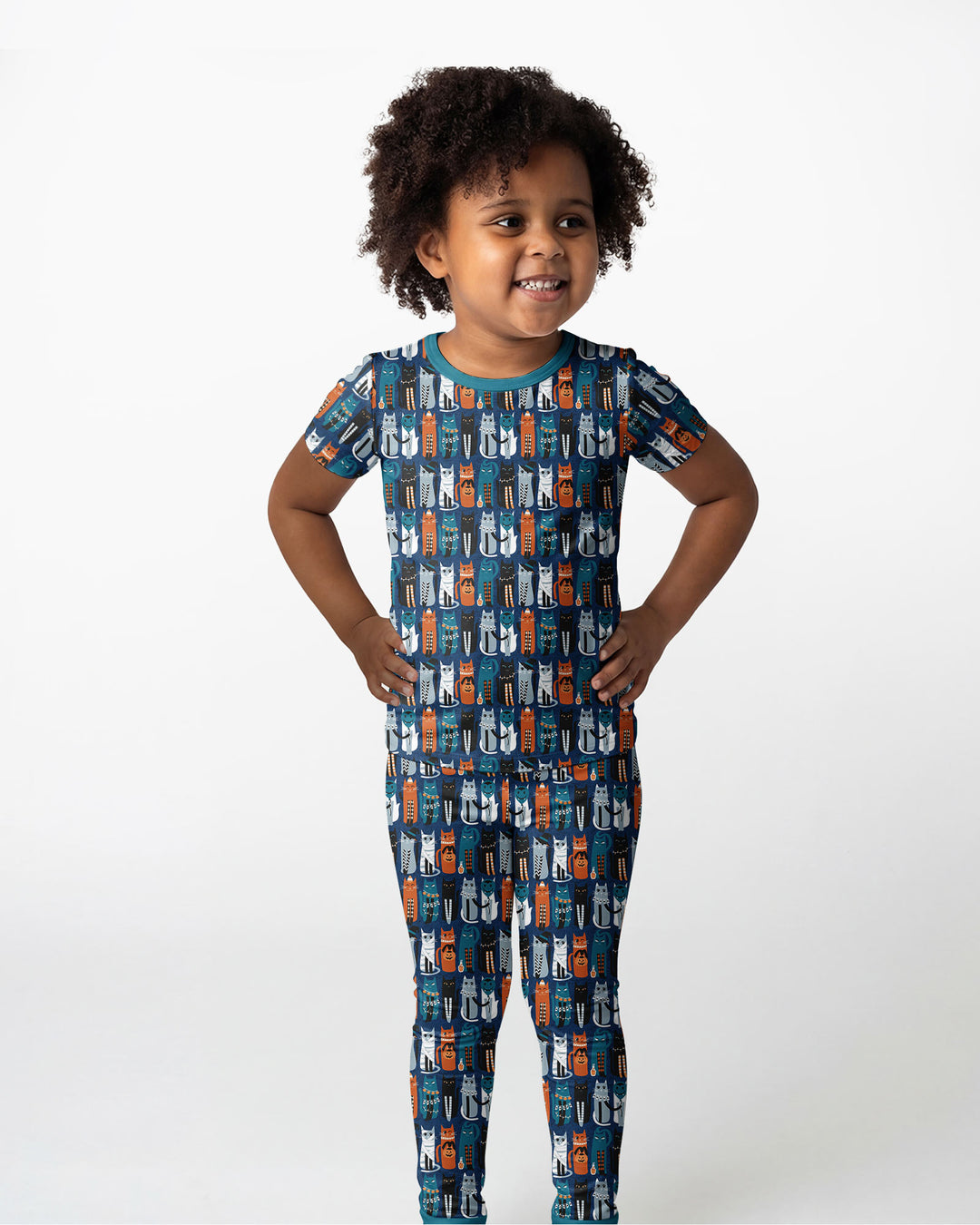 Retro Halloween Cat Bamboo Two Piece Short Sleeve Pajama Set