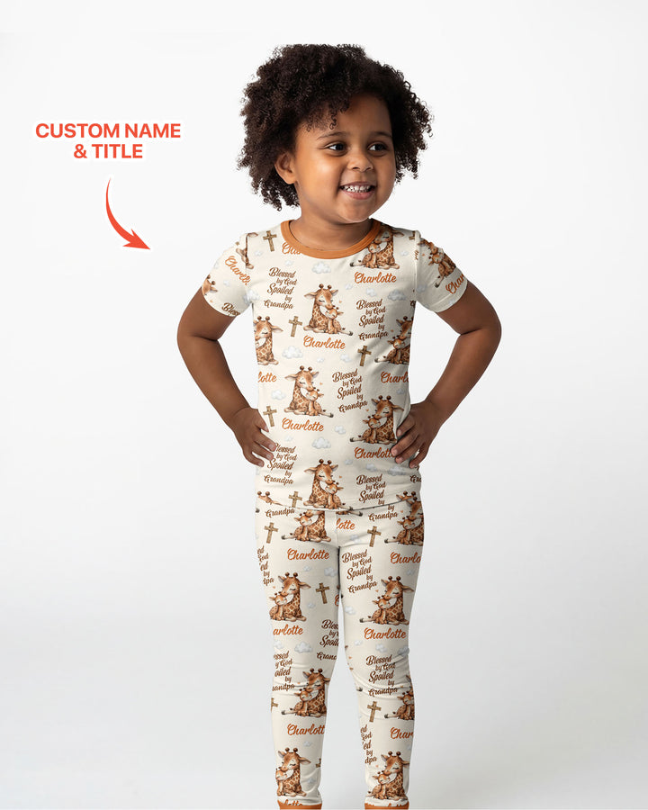 Custom Name Blessed By God Spoiled By Grandma Bamboo Two Piece Short Sleeve Pajama Set