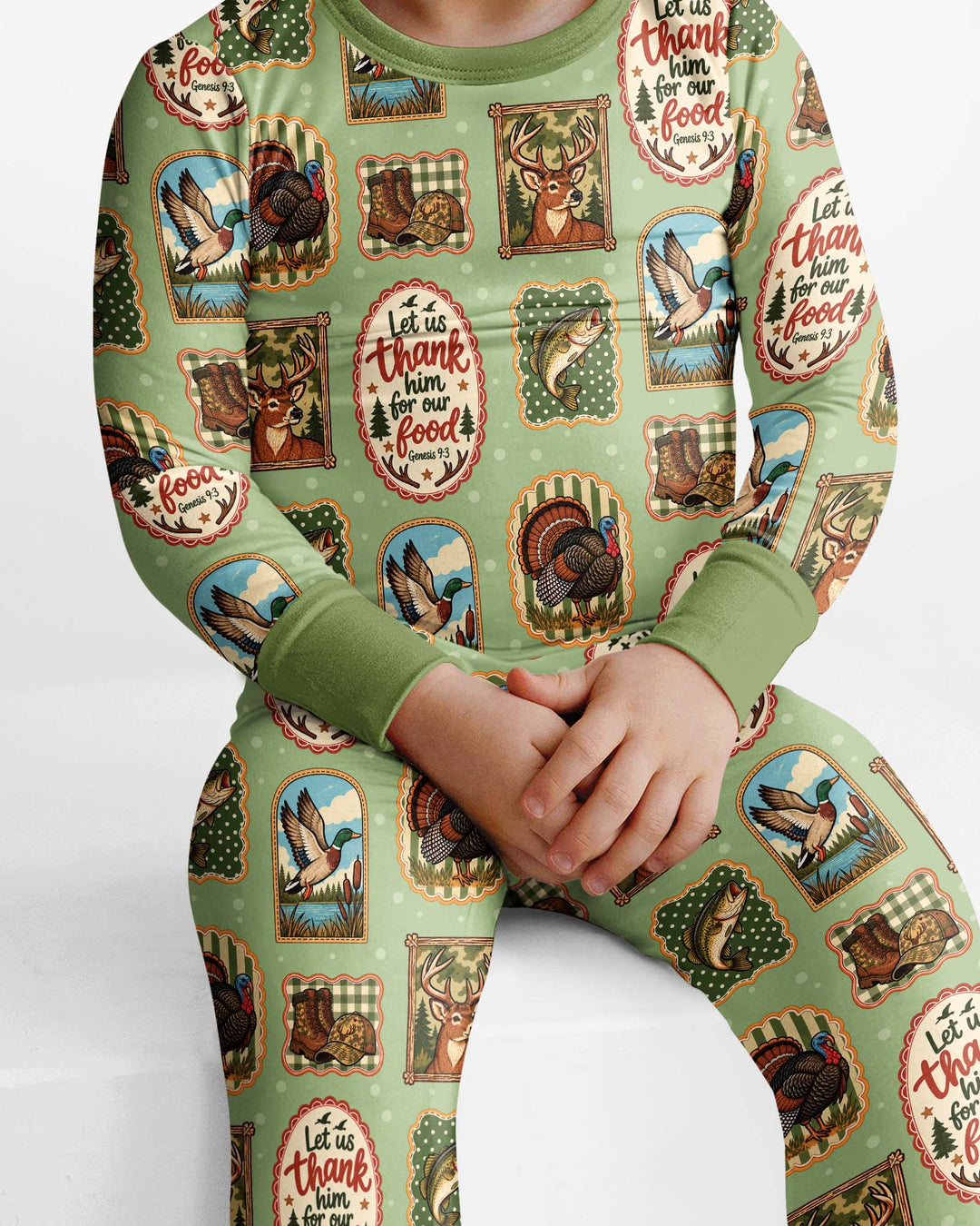 Hunting Let Us Thank Him For Our Food Bamboo Two Piece Long Sleeve Pajama Set