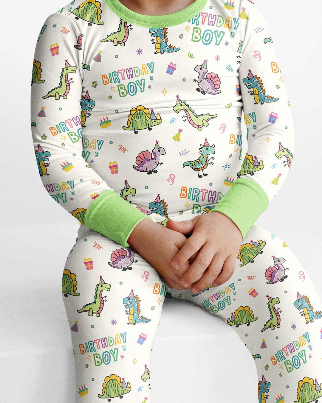 Dino Birthday Boy Bamboo Two Piece Long Sleeve Pajama Set