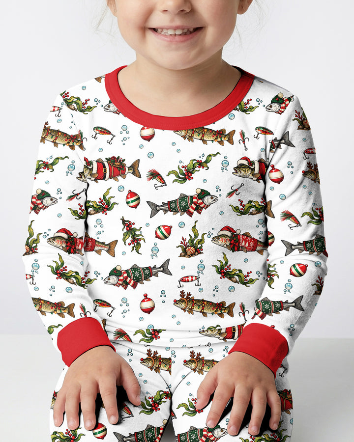 Christmas Trout Fishing Bamboo Two Piece Long Sleeve Pajama Set