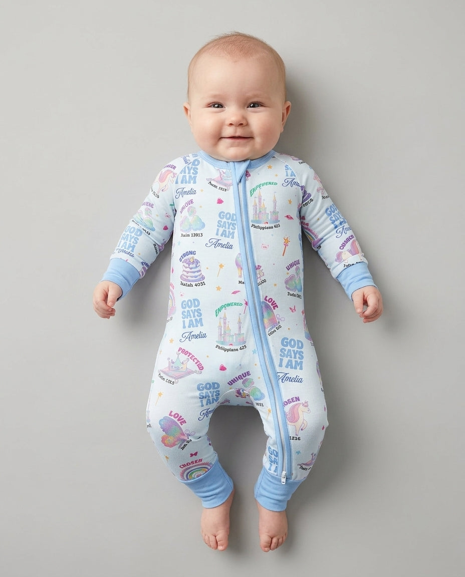 God Says I Am Custom Name - Dreamy Princess Bamboo Convertible Zippy