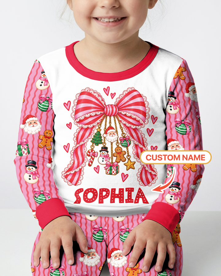 Holly Jolly Custom Name Mommy & Me Matching Bamboo Two Piece Long Sleeve Pajama Set