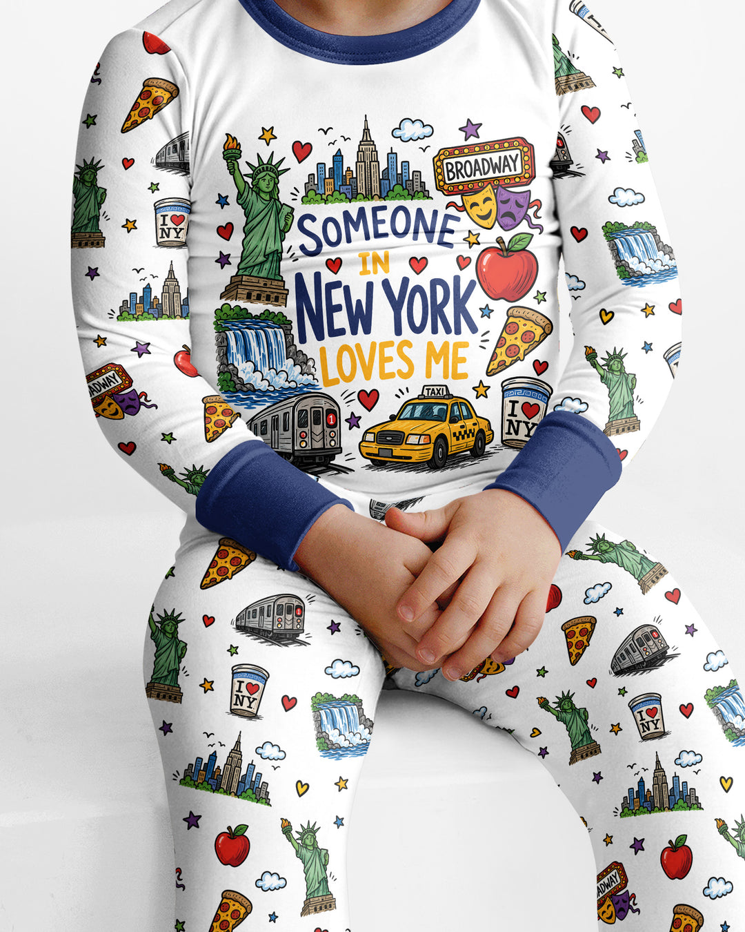Someone in New York Loves Me Bamboo Two Piece Long Sleeve Pajama Set (A)