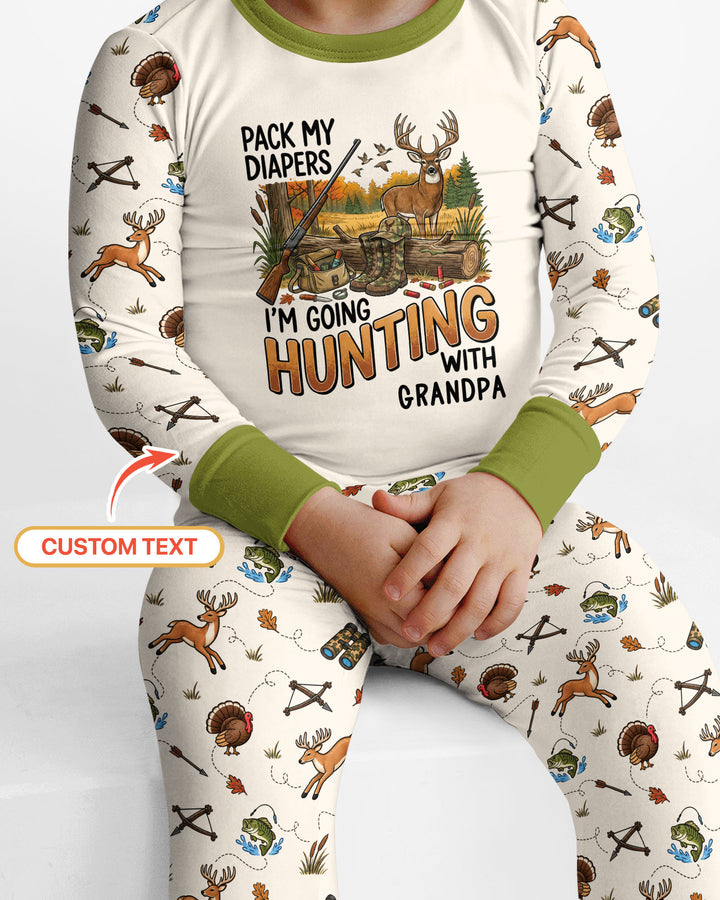 Personalized Pack My Diapers I'm Going Hunting Bamboo Two Piece Long Sleeve Pajama Set