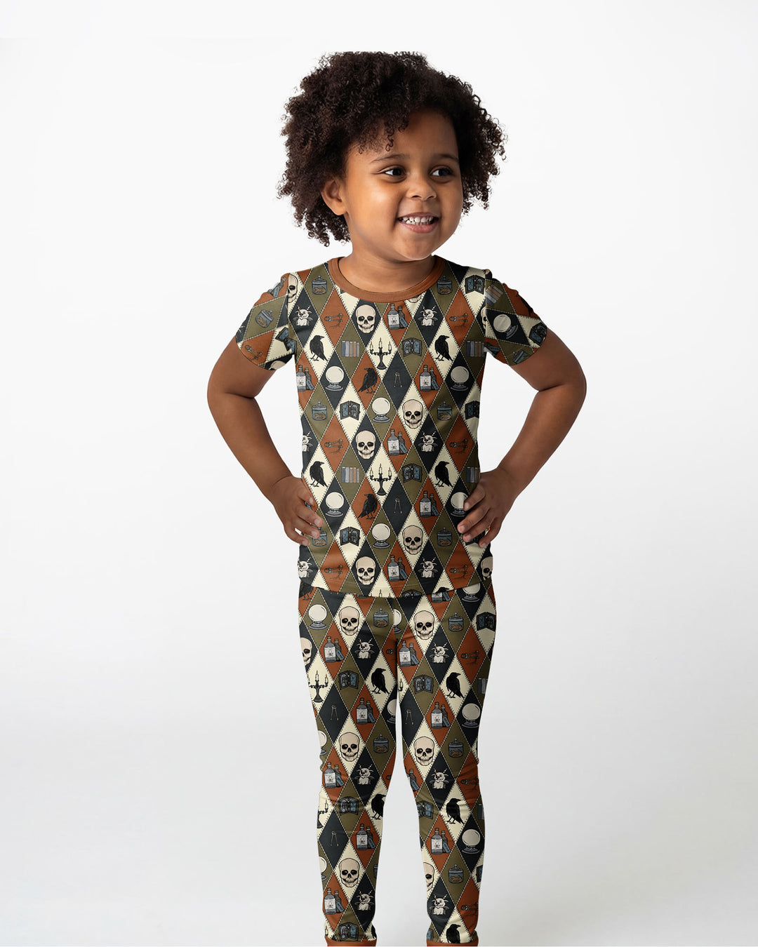 Retro Gothic Halloween Patchwork Bamboo Two Piece Short Sleeve Pajama Set