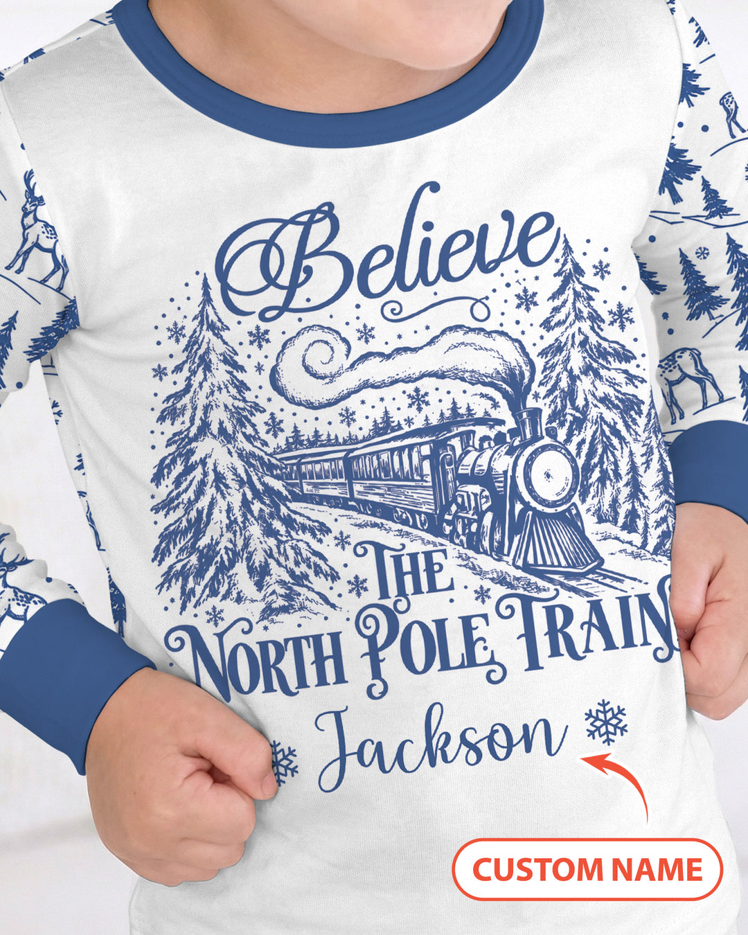 Custom Name North Pole Train Bamboo Two Piece Long Sleeve Pajama Set