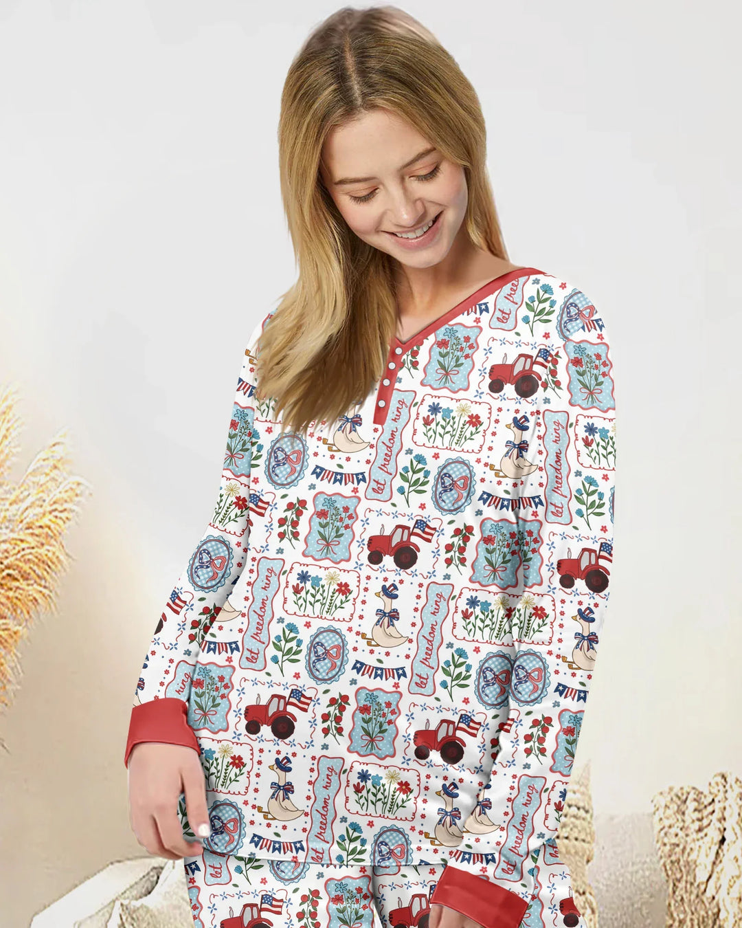 Patriotisches USA "Silly Goose" Familien-Schlafanzug-Set aus Bambus für Damen