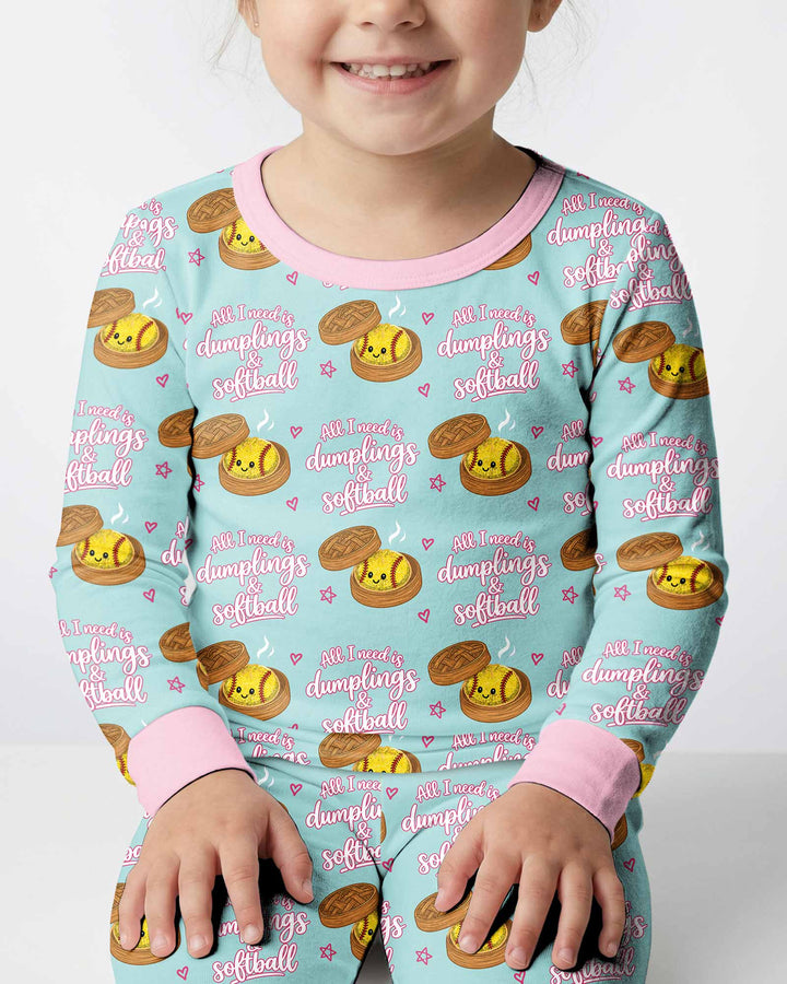 All I Need Is Dumplings & Softball Bamboo Two Piece Long Sleeve Pajama Set