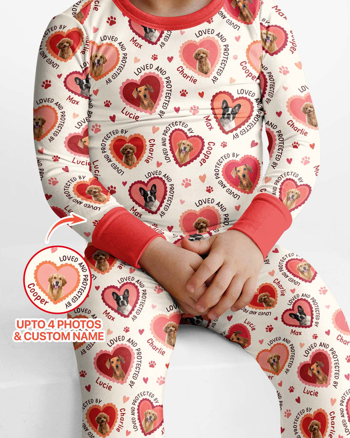 Custom Dogs Photo Loved And Protected By Bamboo Two Piece Long Sleeve Pajama Set