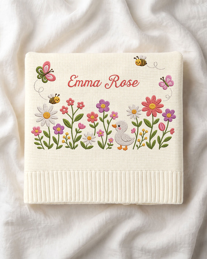 Lovely Floral Embroidered Baby Cotton Blanket