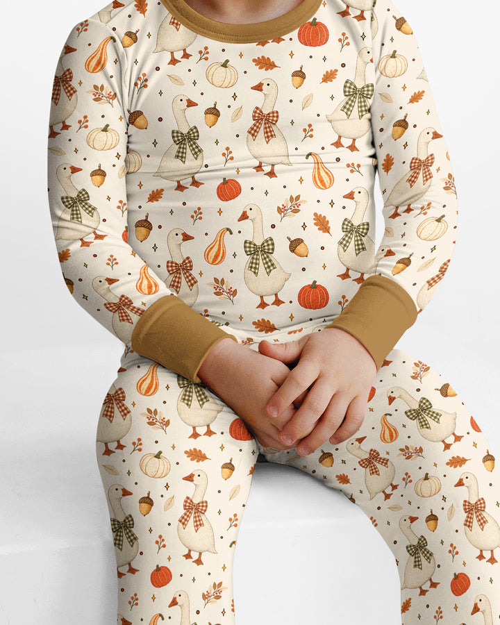 Vintage Fall Geese Bamboo Two Piece Long Sleeve Pajama Set