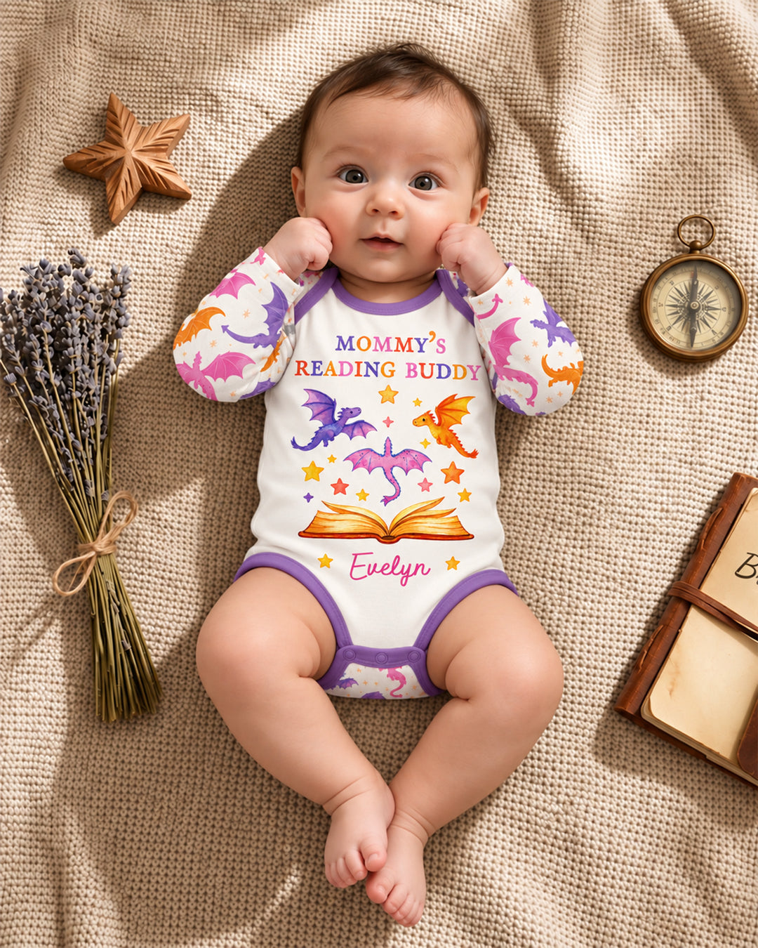 Custom Name Dragon Reading Buddy Bamboo Bodysuit