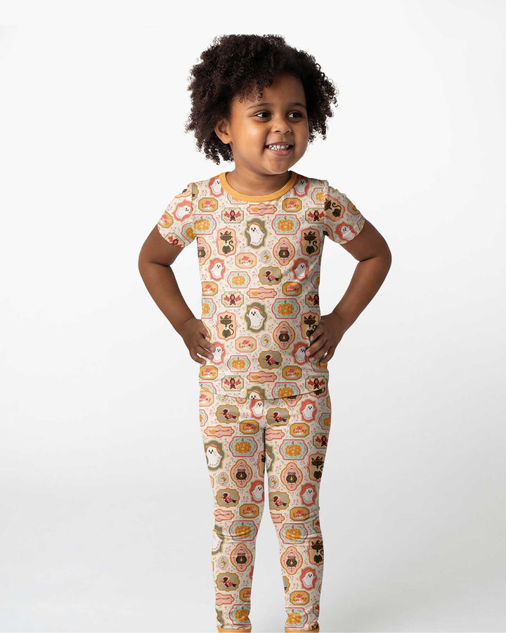 Cute Vintage Magical Cottage Style Halloween Bamboo Two Piece Short Sleeve Pajama Set