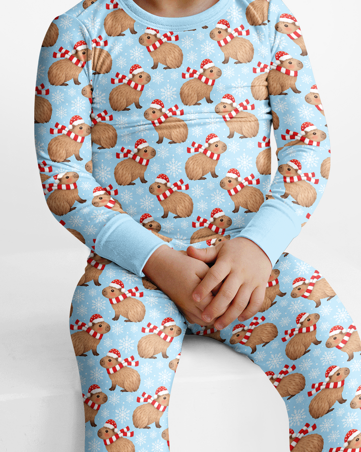 Holiday Capybaras Bamboo Two Piece Long Sleeve Pajama Set