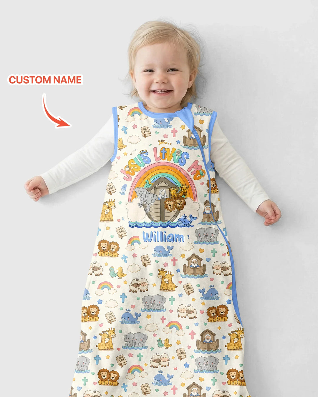 Custom Name Noah's Ark Jesus Loves Me Bamboo Sleep Bag