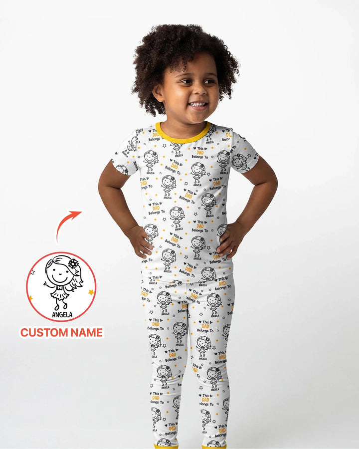 Custom Name This Dad Belongs To Doodle Bamboo Two Piece Short Sleeve Pajama Set