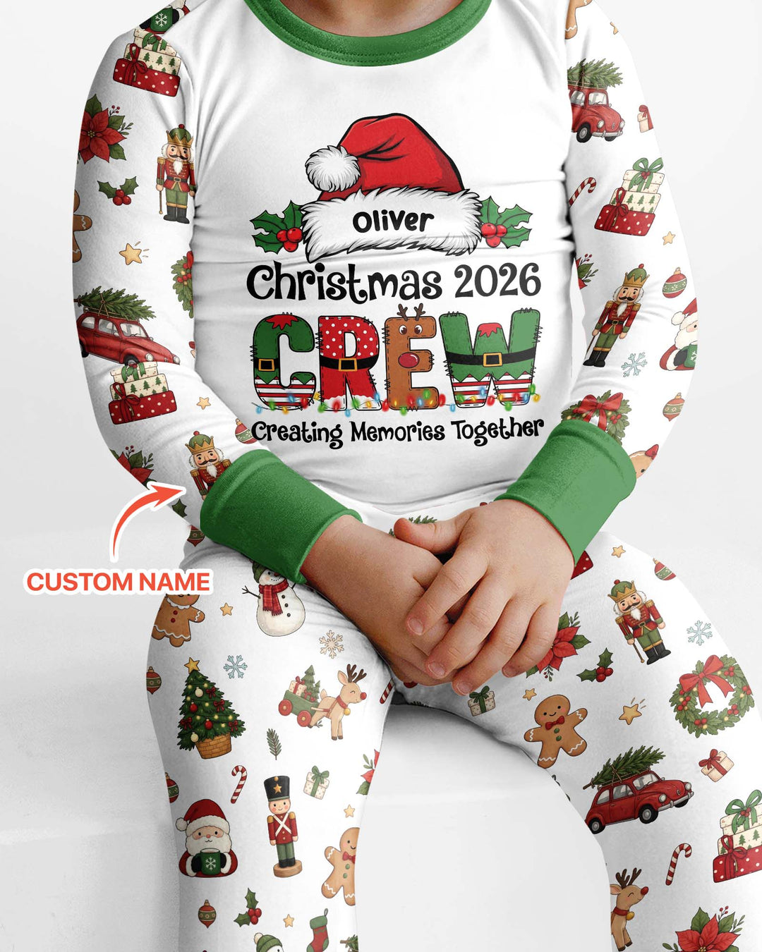 Custom Name Christmas 2026 Crew Bamboo Two Piece Long Sleeve Pajama Set