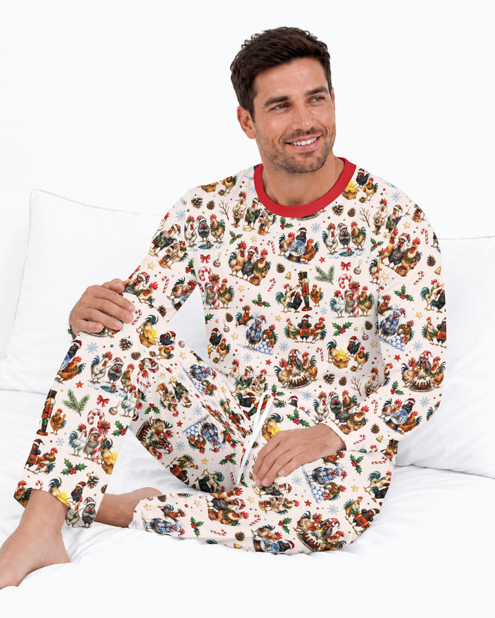 Funny Roosters On Christmas Bamboo Men's Pajama Set