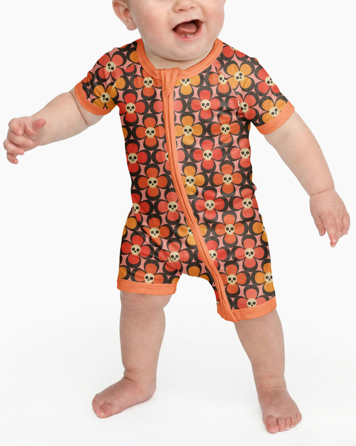 Retro Skull Flower Halloween Bamboo Shorty Zippy