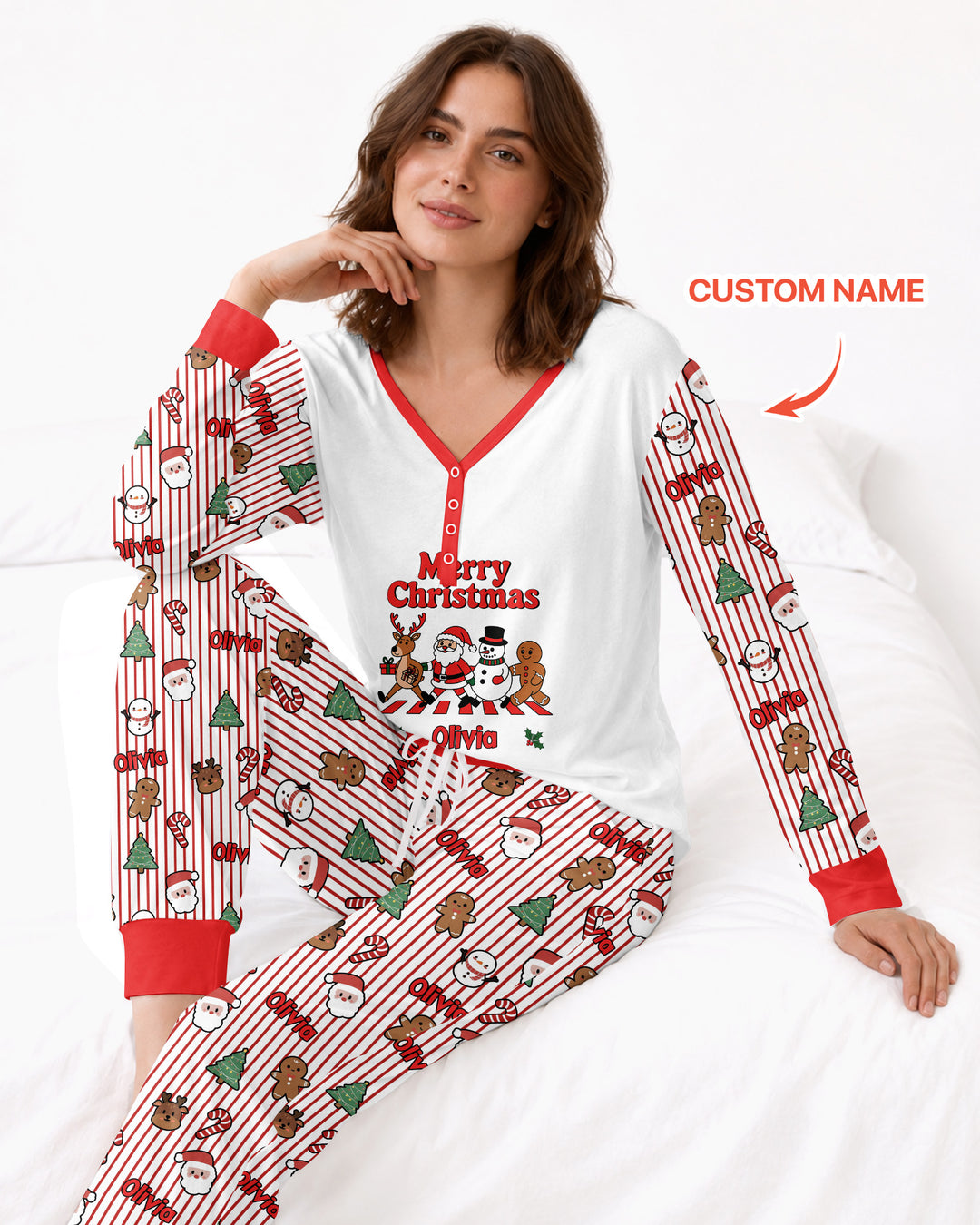 Custom Name Funny Christmas Crossing Bamboo Women Pajama Set