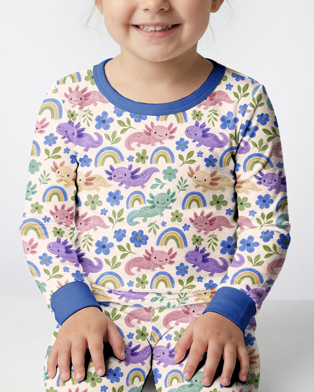 Axolotl Rainbow Bamboo Two Piece Long Sleeve Pajama Set