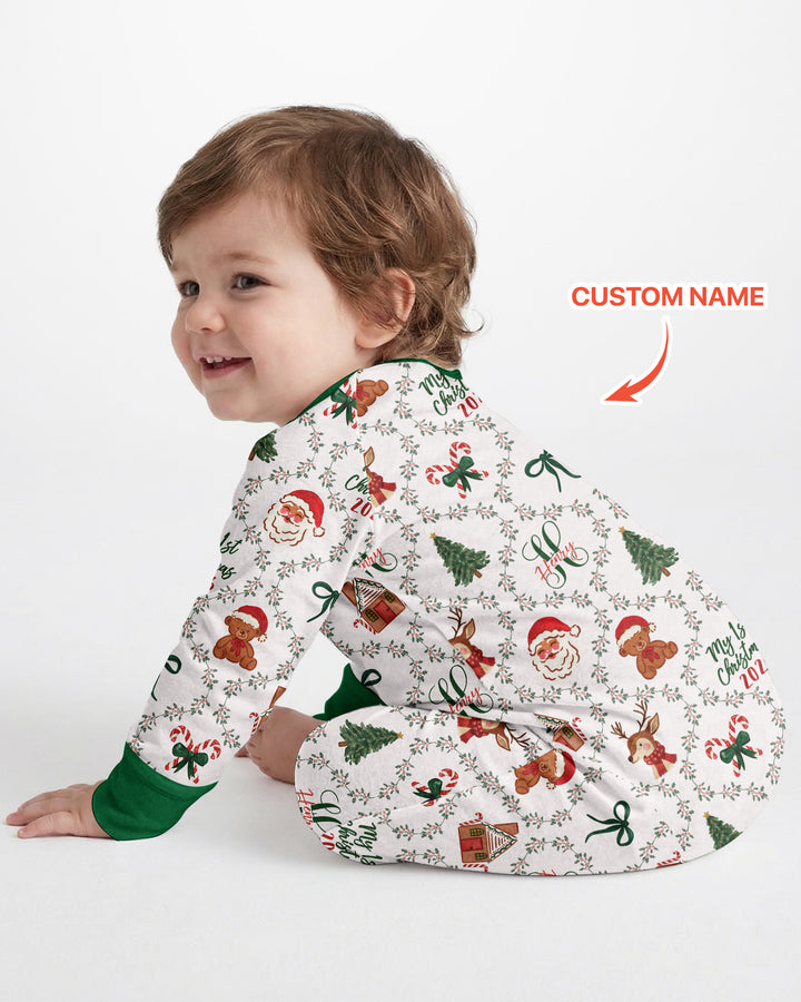 Custom name "Fancy Monogram Green Christmas 2026" Bamboo Convertible Zippy